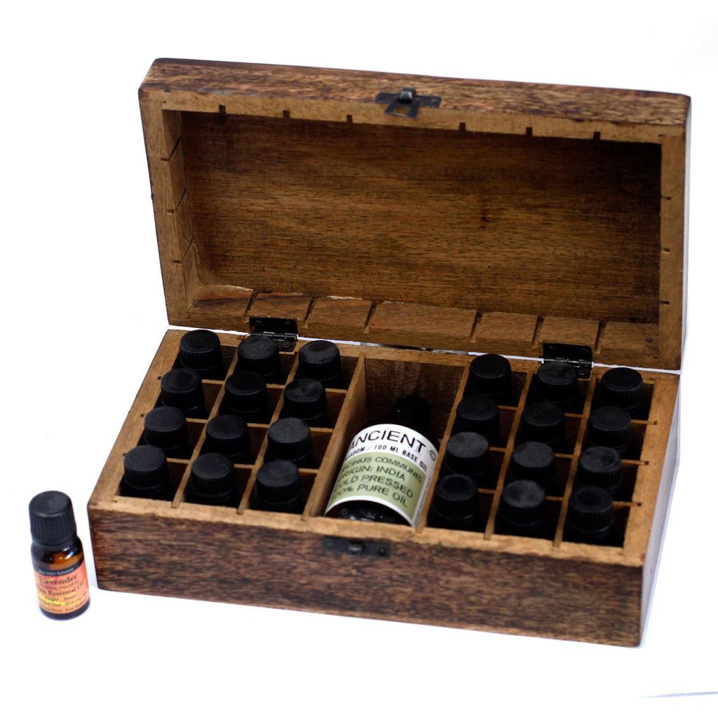 Mango Houten Box voor Etherische Oliën – Bloemmotief