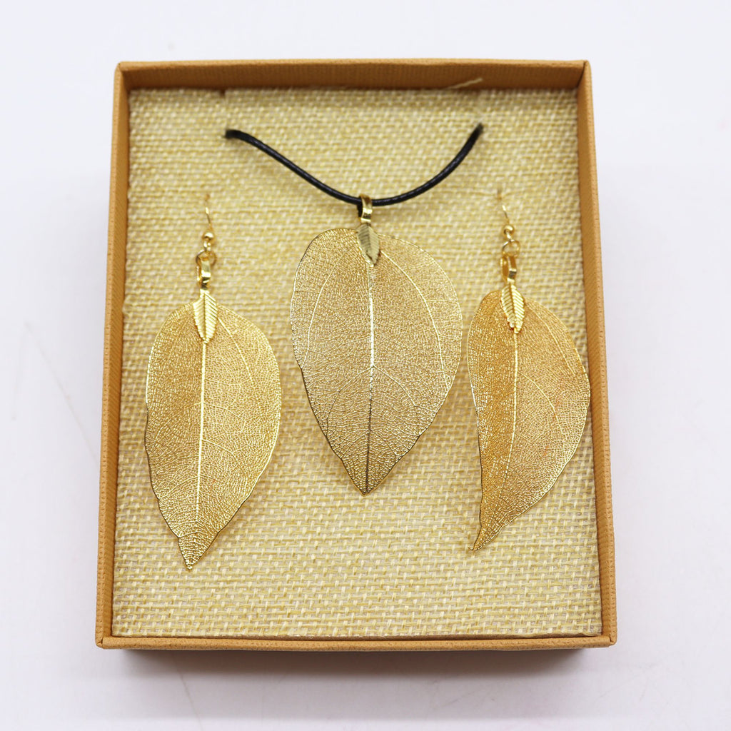 Ketting & Oorbellen Set - Bravery Leaf (Goud)
