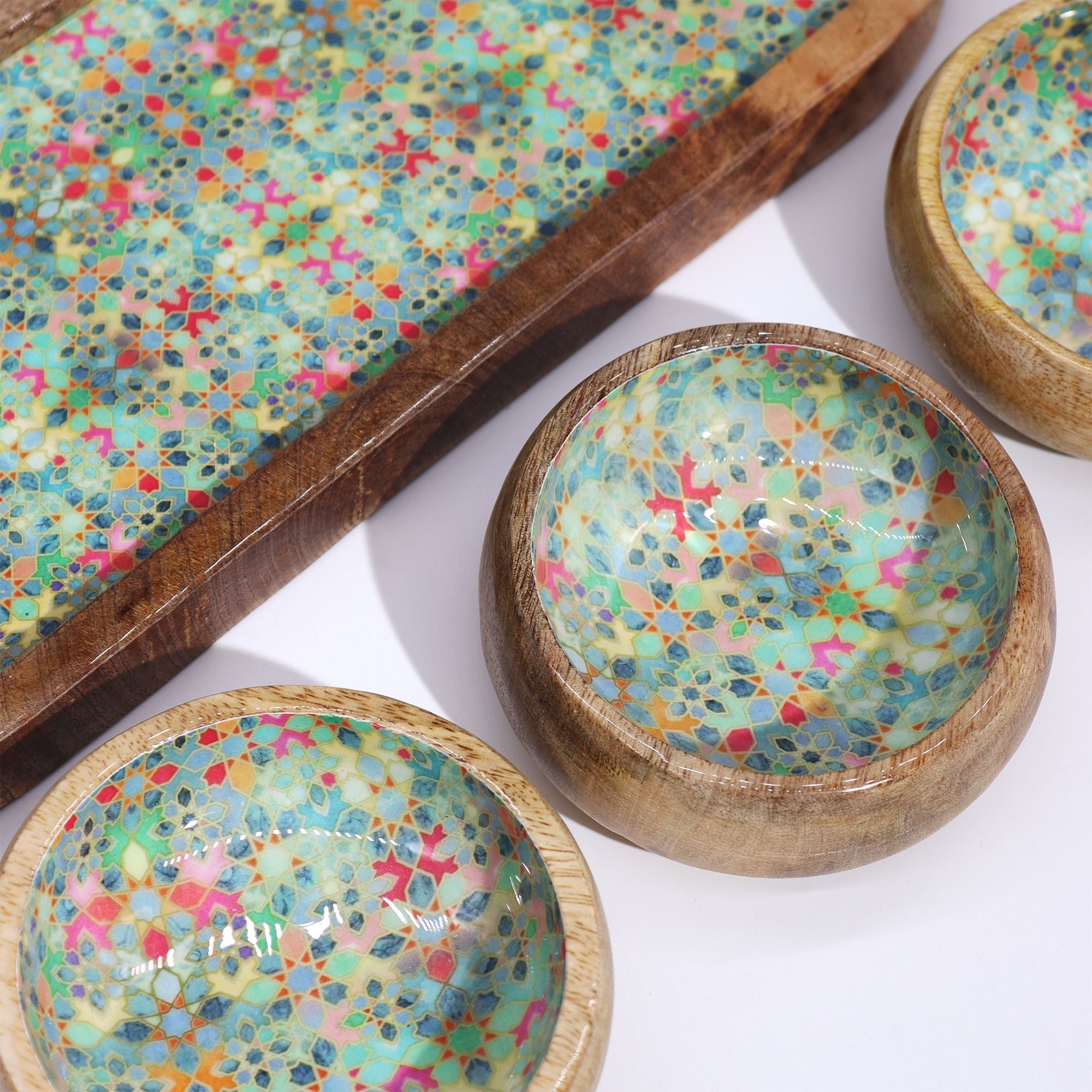 Mango Houten Dienblad met 3 Schaaltjes