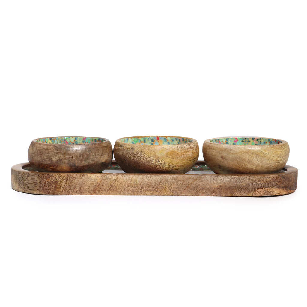 Mango Houten Dienblad met 3 Schaaltjes