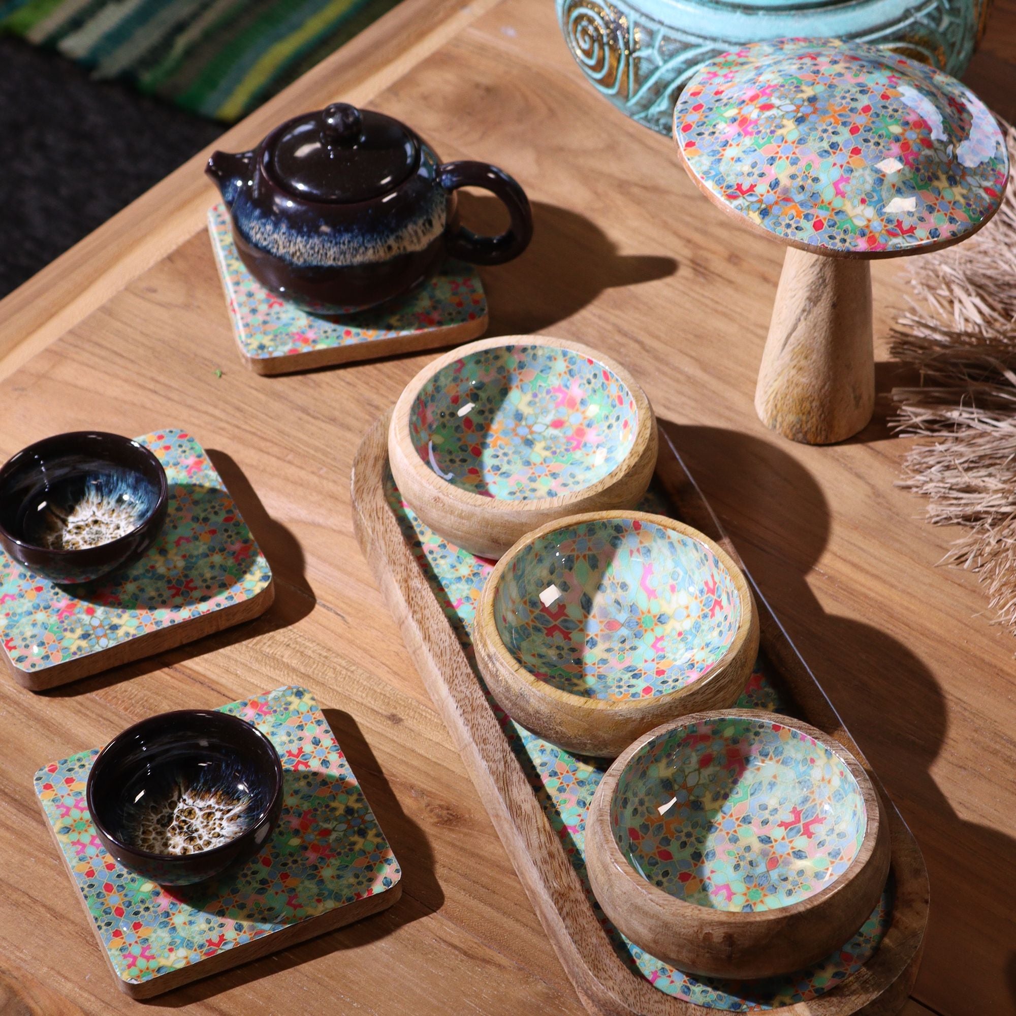 Mango Houten Dienblad met 3 Schaaltjes