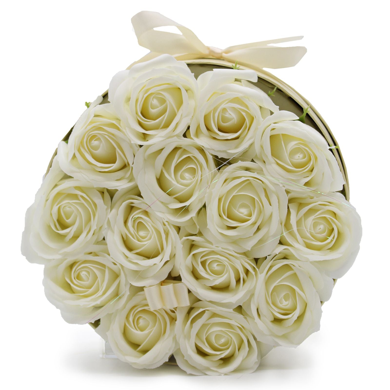 Zeepbloemen Boeket Rond (14 rozen) - Crème